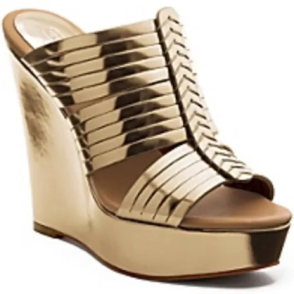 Coach Bristol Gold Mirror Metallic Wedge Sandals Size 7B